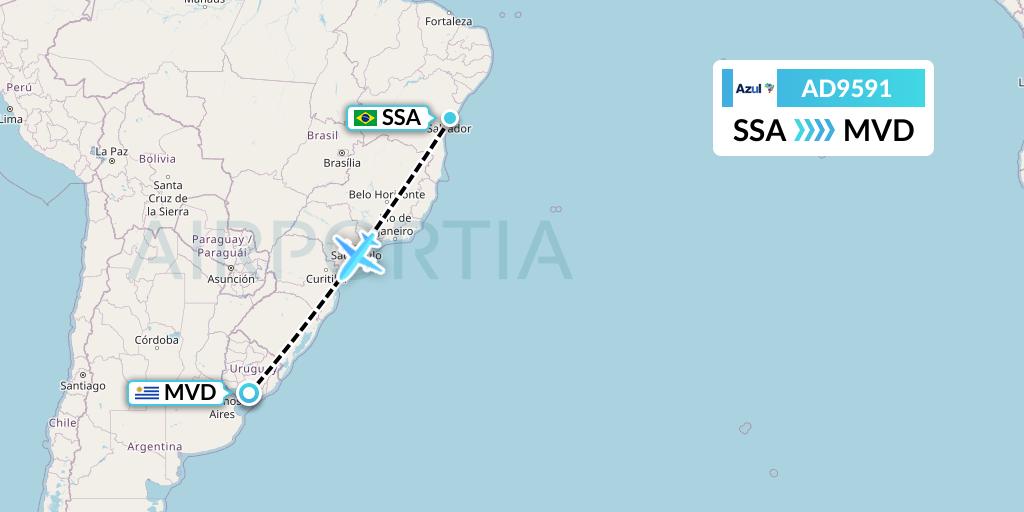 AD9591 Flight Status Azul Brazilian Airlines Salvador to Montevideo