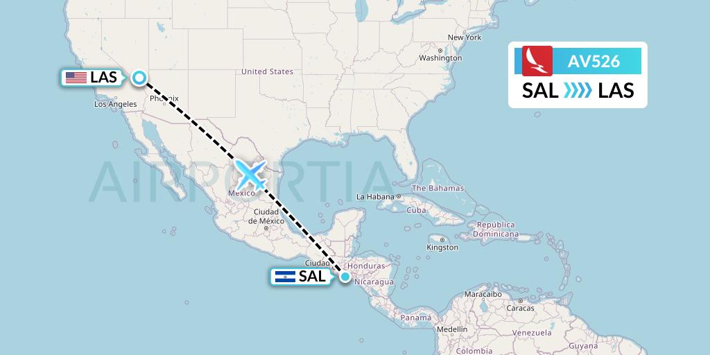 AV526 Avianca Flight Map: San Salvador to Las Vegas