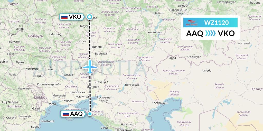 WZ1120 Red Wings Flight Map: Anapa to Moscow