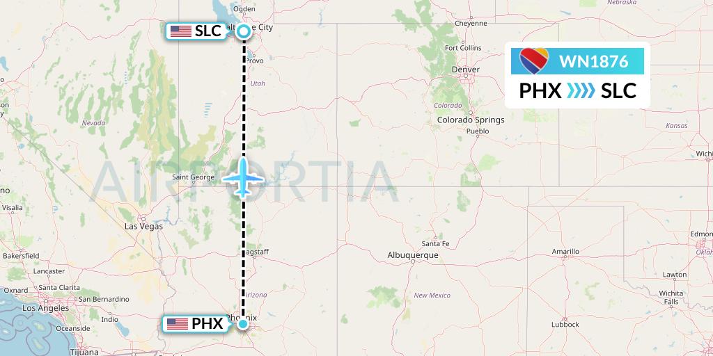 WN1876 Southwest Airlines Flight Map: Phoenix to Salt Lake City