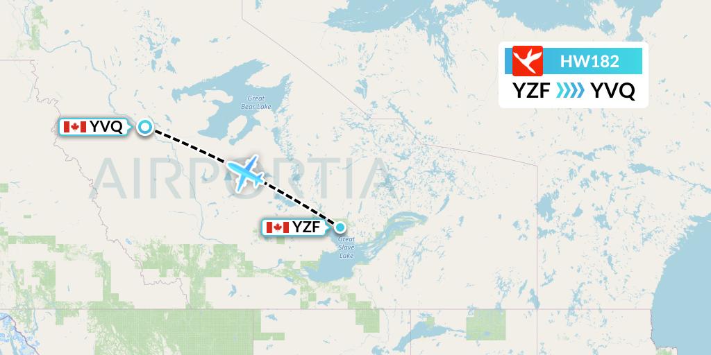 HW182 North-Wright Airways Flight Map: Yellowknife to Norman Wells