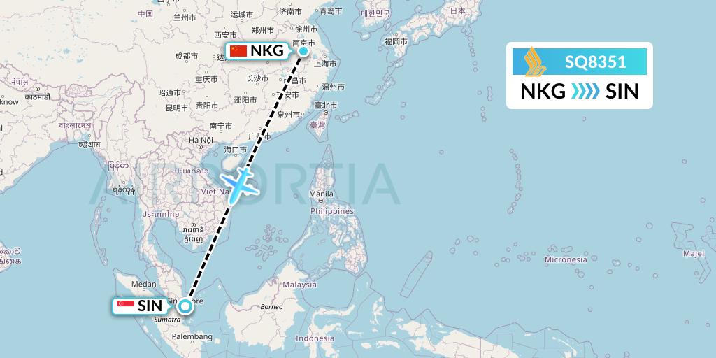 SQ8351 Singapore Airlines Flight Map: Nanjing to Singapore