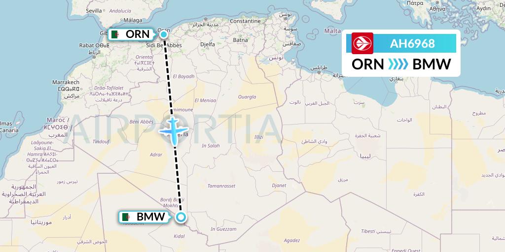 AH6968 Air Algerie Flight Map: Oran to Bordj Badji Mokhtar