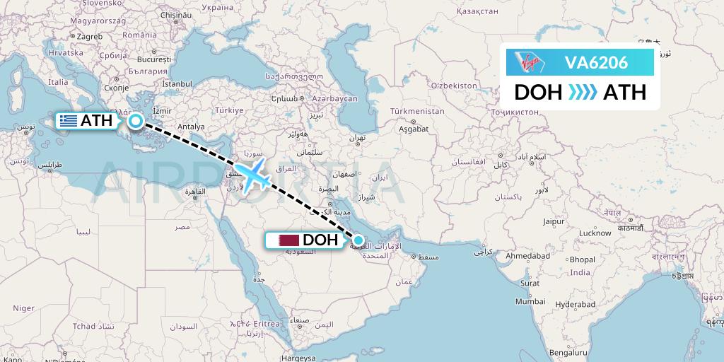 VA6206 Virgin Australia Flight Map: Doha to Athens