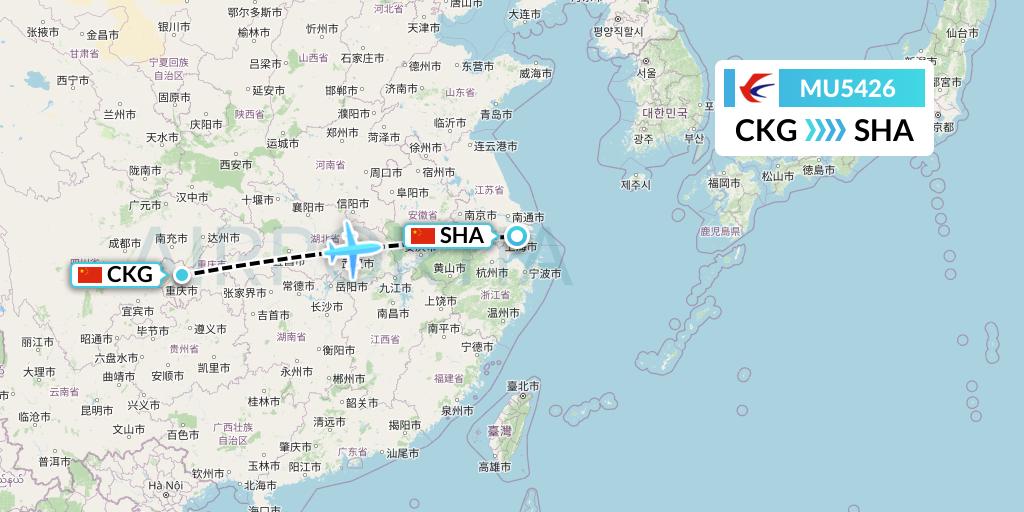 MU5426 China Eastern Airlines Flight Map: Chongqing to Shanghai