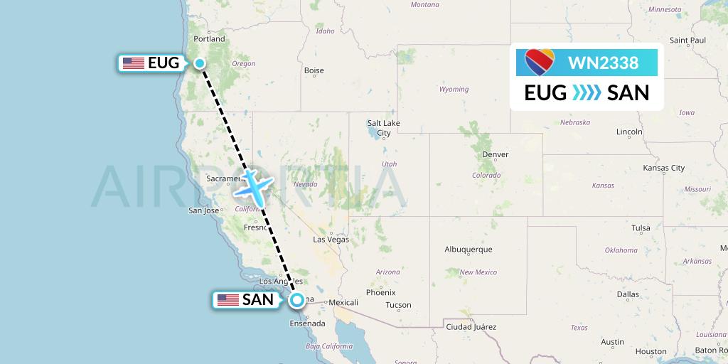 WN2338 Flight Status Southwest Airlines Eugene to San Diego (SWA2338)
