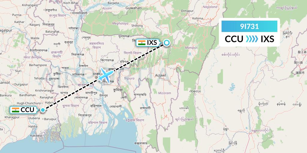 9I731 Air India Regional Flight Map: Kolkata to Silchar
