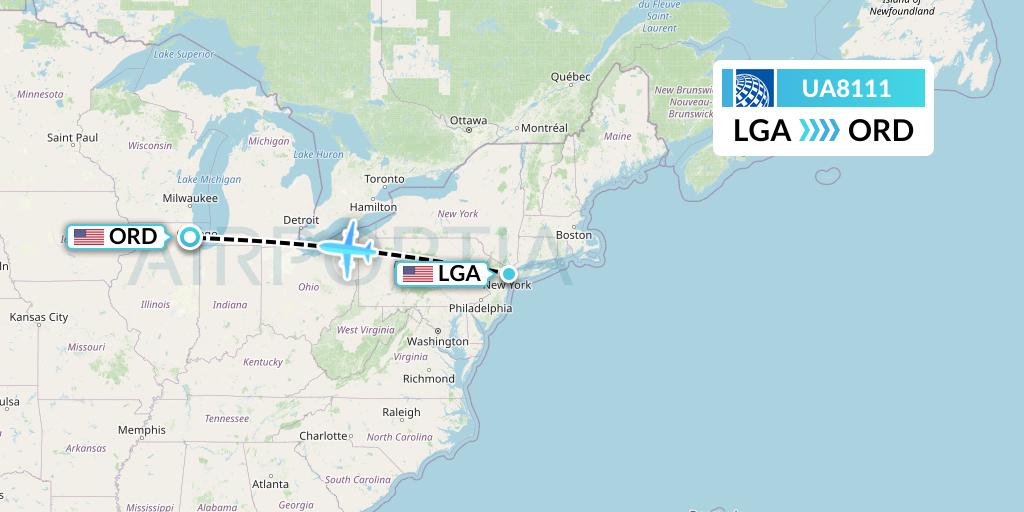 UA8111 United Airlines Flight Map: New York to Chicago