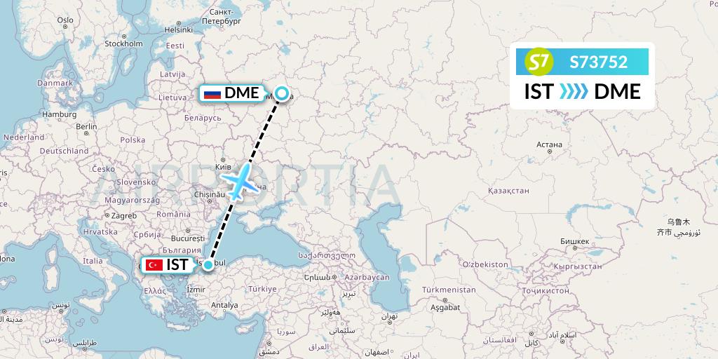 S73752 S7 Airlines Flight Map: Istanbul to Moscow