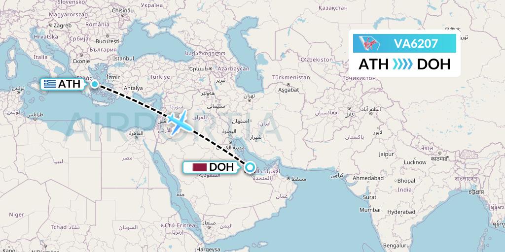 VA6207 Virgin Australia Flight Map: Athens to Doha