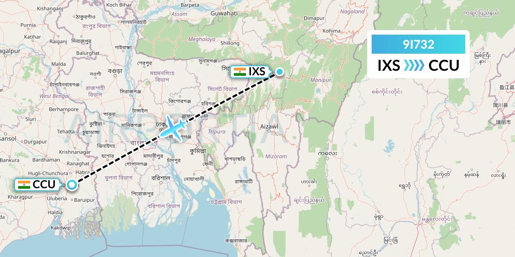 9I732 Air India Regional Flight Map: Silchar to Kolkata
