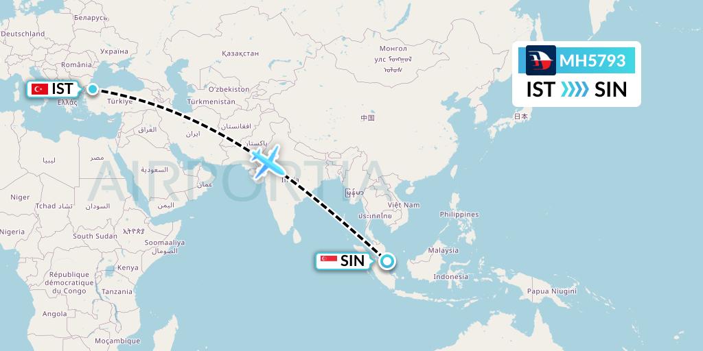 MH5793 Malaysia Airlines Flight Map: Istanbul to Singapore