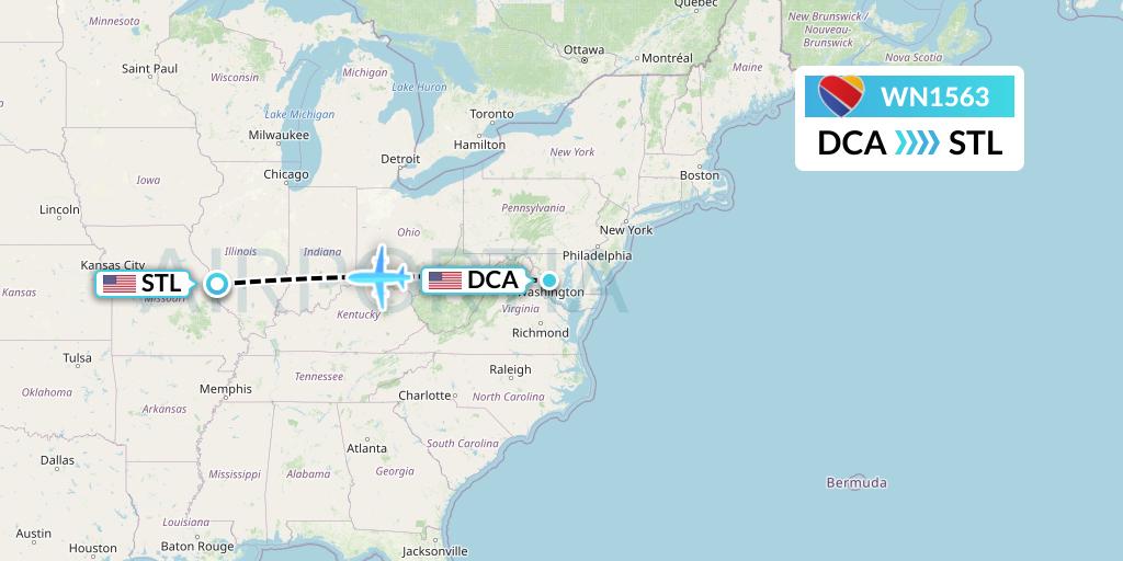 WN1563 Southwest Airlines Flight Map: Washington to St. Louis