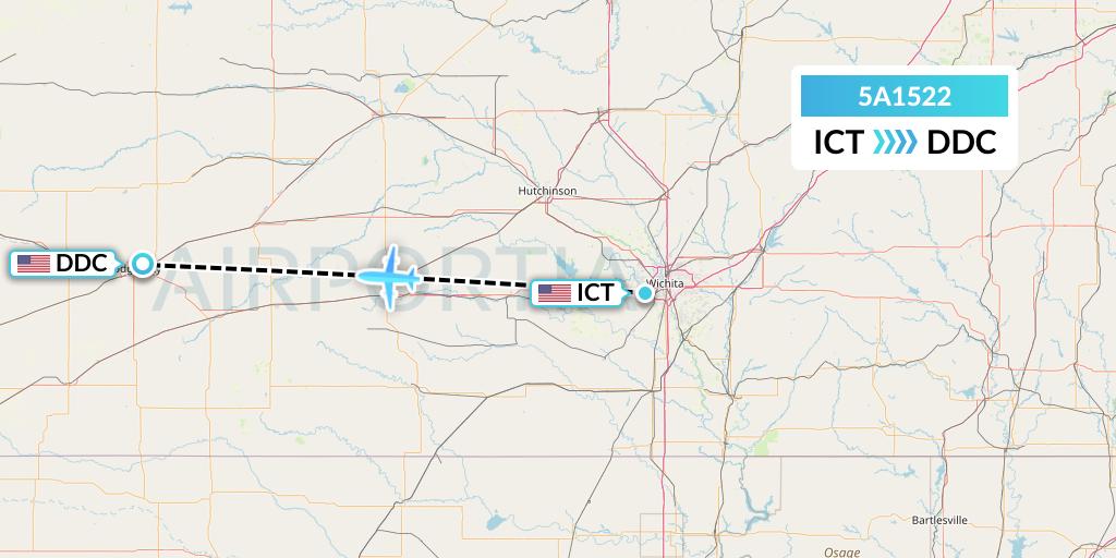 5A1522 Alpine Air Express Flight Map: Wichita to Dodge City
