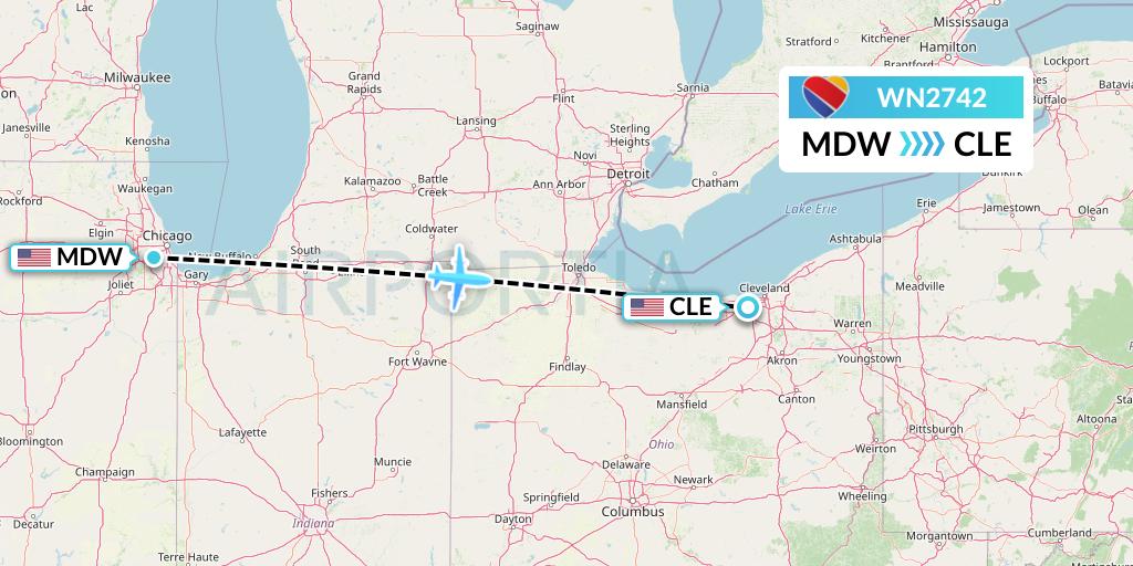 WN2742 Southwest Airlines Flight Map: Chicago to Cleveland