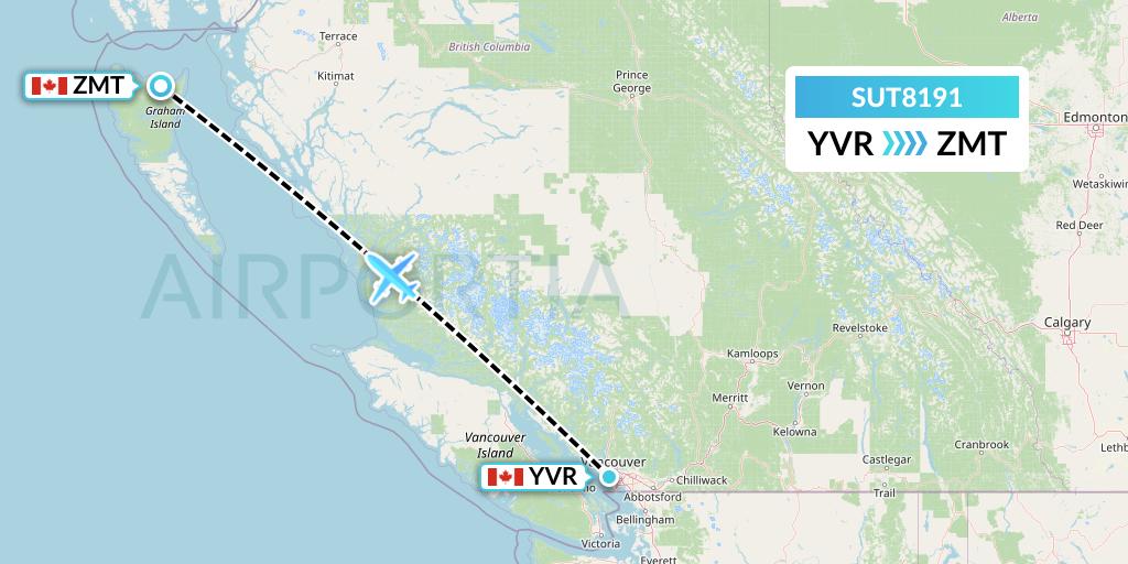 SUT8191 Summit Air Ltd. Flight Map: Vancouver to Masset