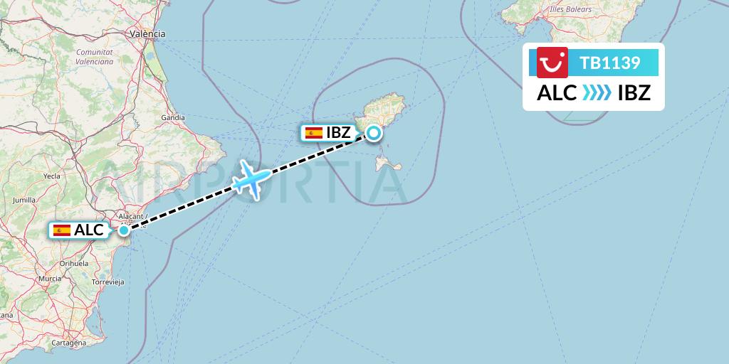 TB1139 TUI fly Belgium Flight Map: Alicante to Ibiza