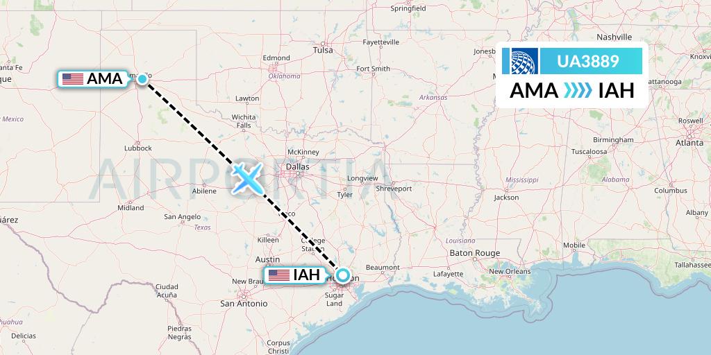 UA3889 United Airlines Flight Map: Amarillo to Houston