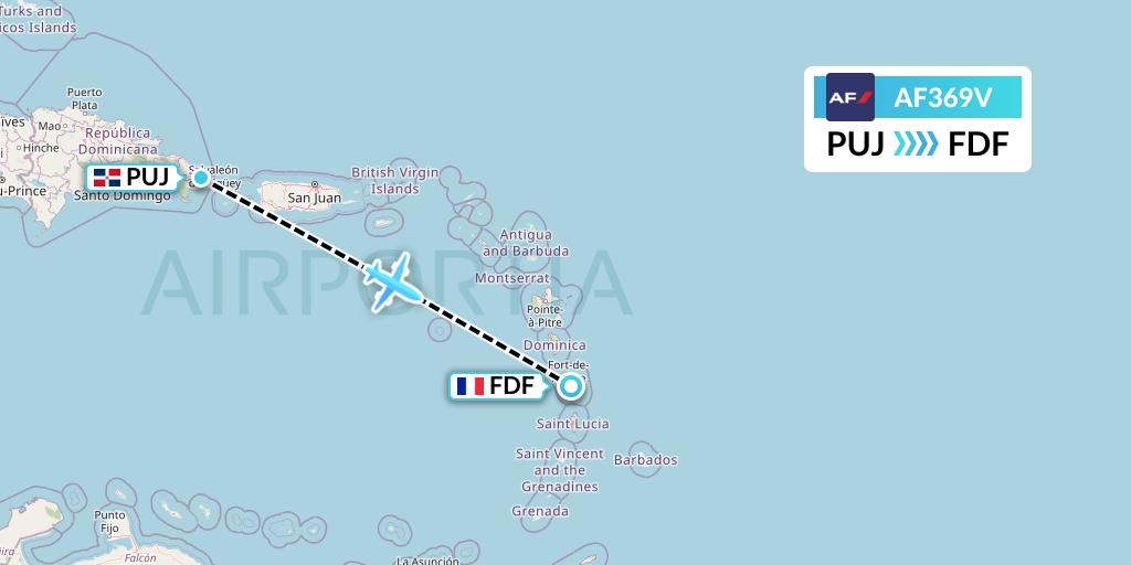 AF369V Air France Flight Map: Punta Cana to Fort-de-France