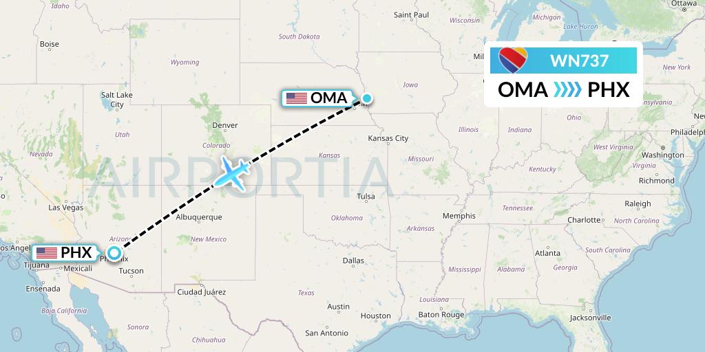 WN737 Southwest Airlines Flight Map: Omaha to Phoenix