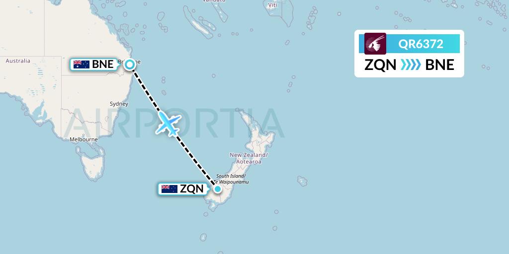QR6372 Qatar Airways Flight Map: Queenstown to Brisbane