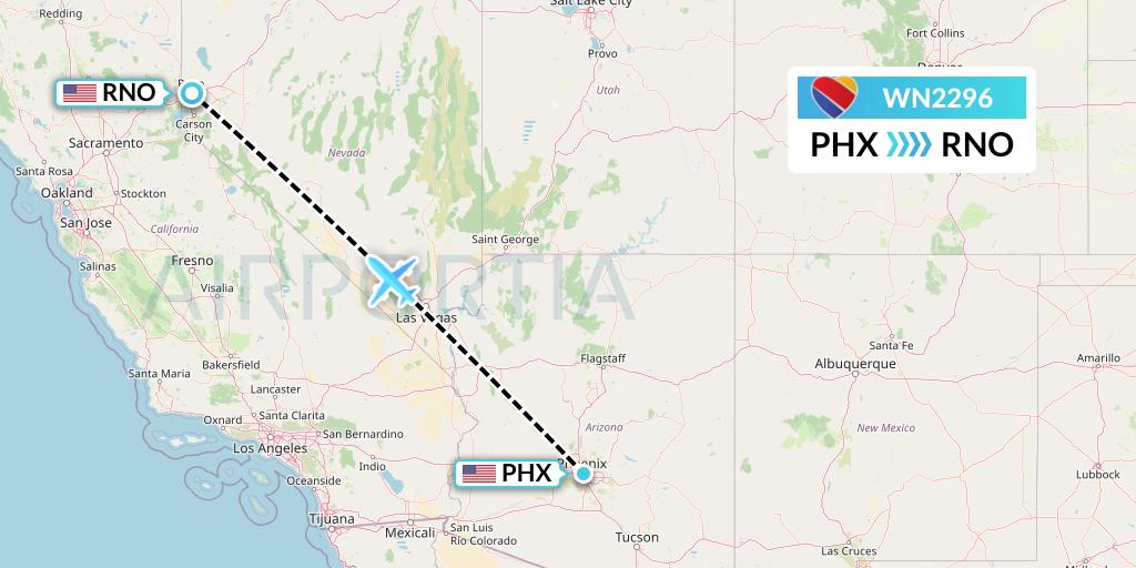 WN2296 Southwest Airlines Flight Map: Phoenix to Reno