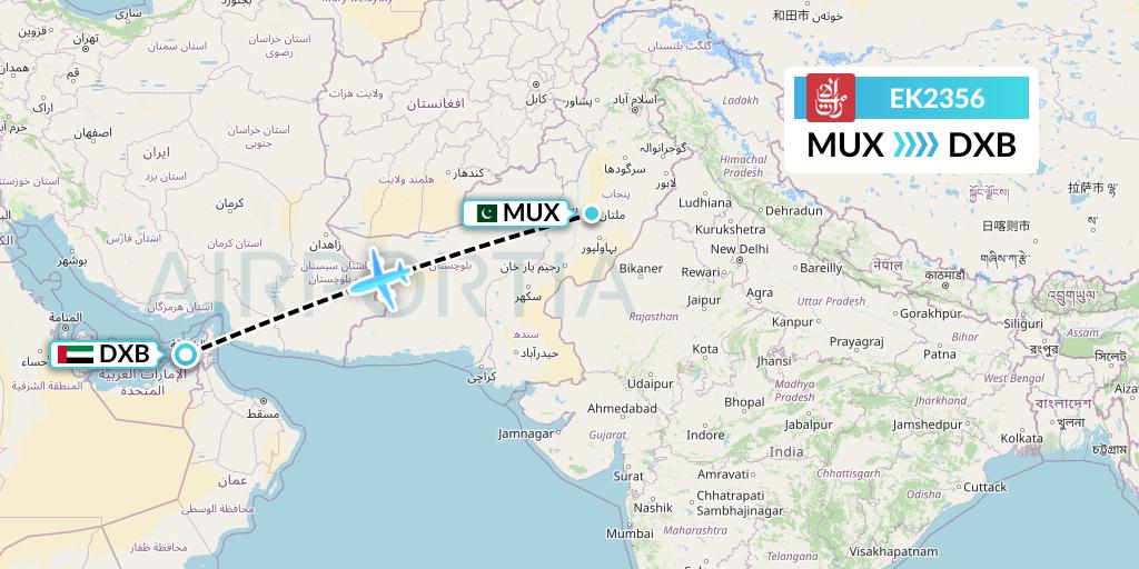 EK2356 Emirates Flight Map: Multan to Dubai