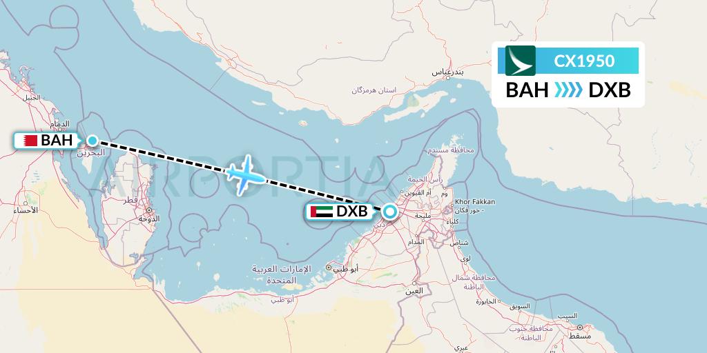 CX1950 Cathay Pacific Flight Map: Bahrain to Dubai