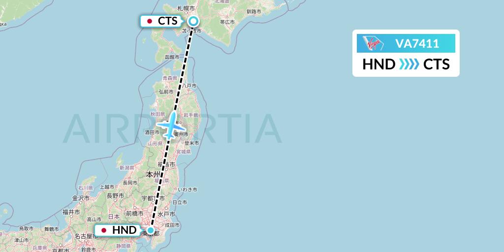VA7411 Virgin Australia Flight Map: Tokyo to Sapporo