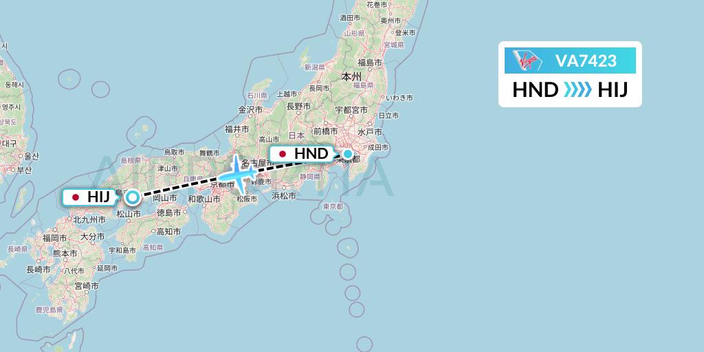 VA7423 Virgin Australia Flight Map: Tokyo to Hiroshima