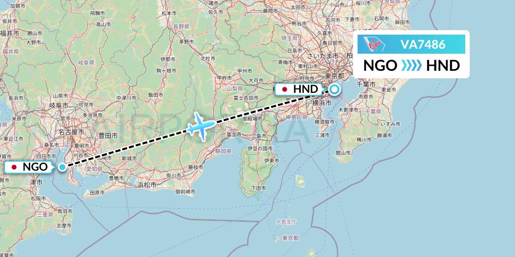 VA7486 Virgin Australia Flight Map: Nagoya to Tokyo