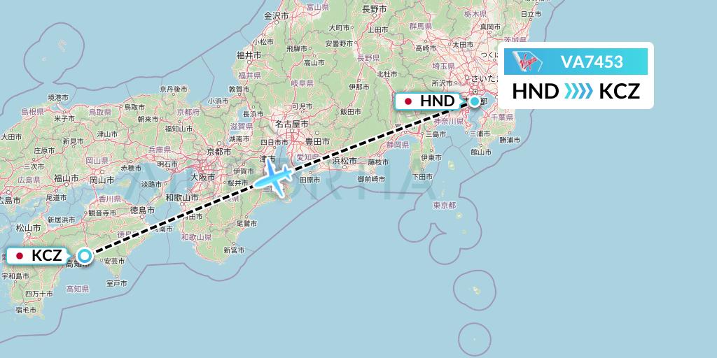 VA7453 Virgin Australia Flight Map: Tokyo to Nankoku