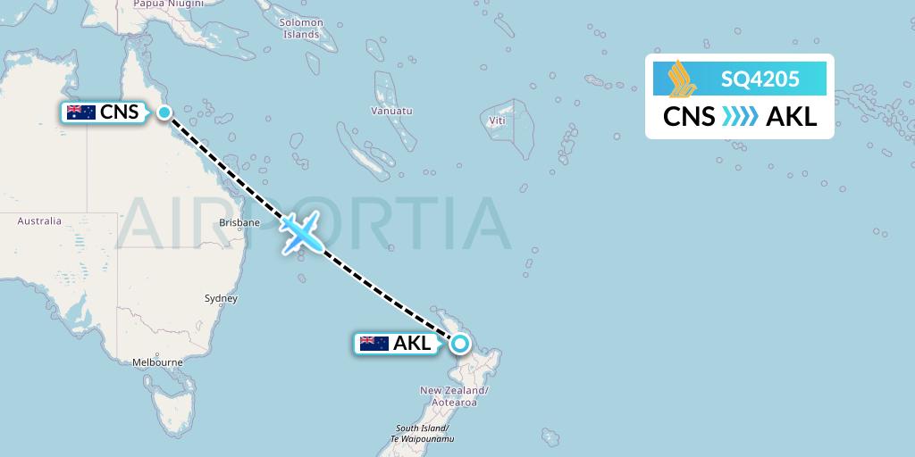 SQ4205 Singapore Airlines Flight Map: Cairns to Auckland