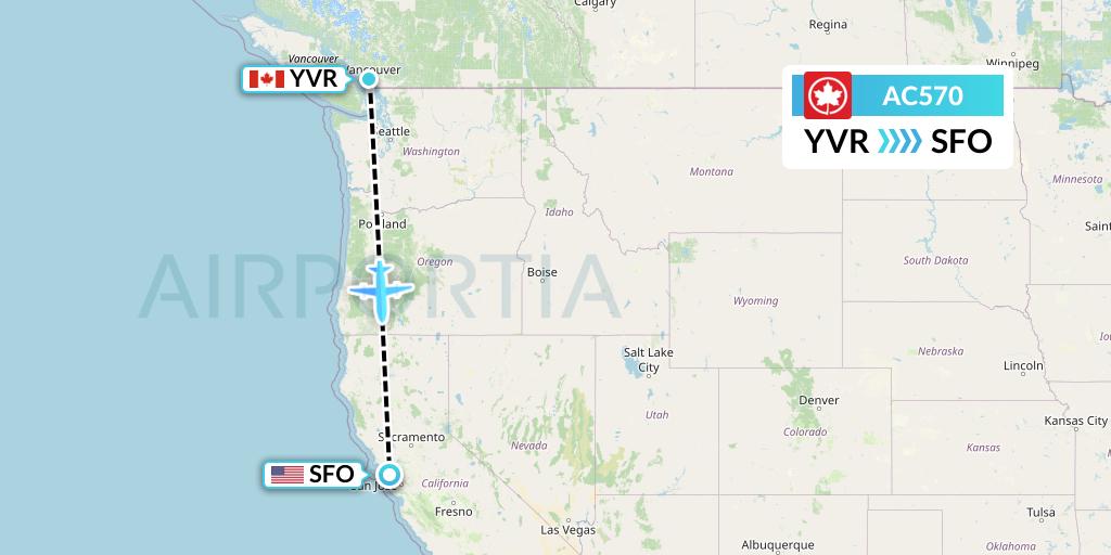 AC570 Air Canada Flight Map: Vancouver to San Francisco
