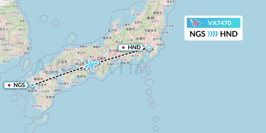 VA7470 Virgin Australia Flight Map: Nagasaki to Tokyo