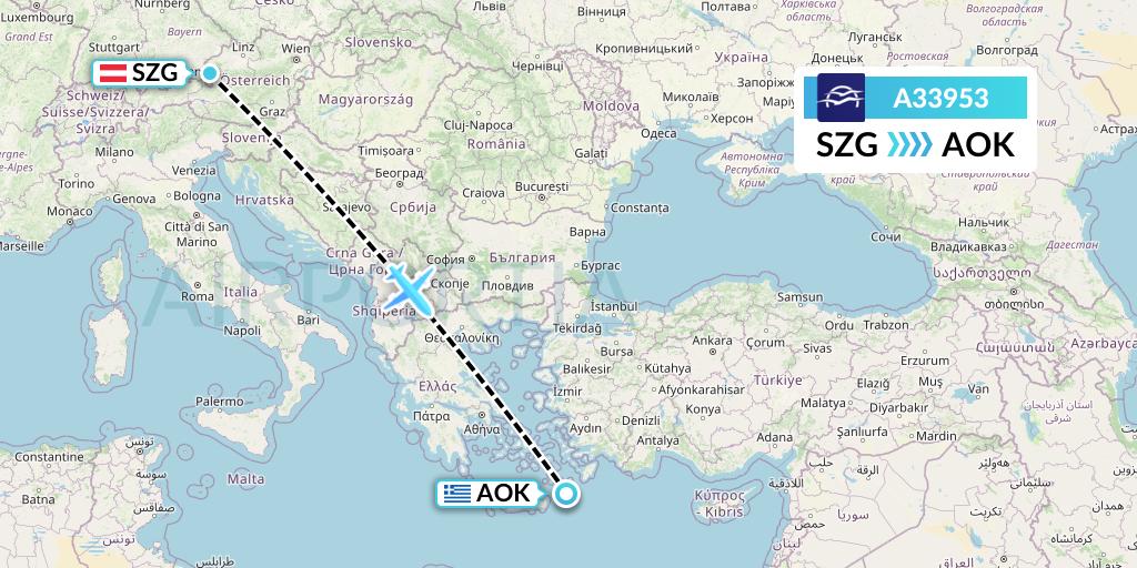 A33953 Aegean Airlines Flight Map: Salzburg to Karpathos
