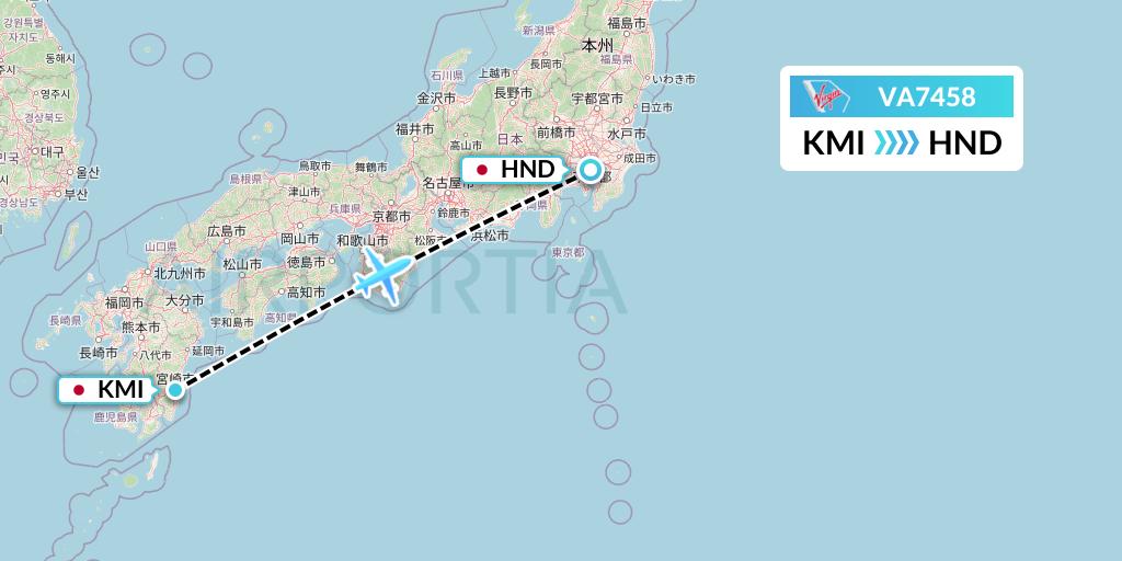 VA7458 Virgin Australia Flight Map: Miyazaki to Tokyo