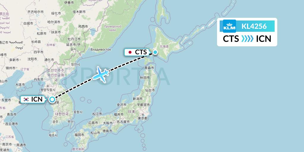 KL4256 KLM Flight Map: Sapporo to Seoul