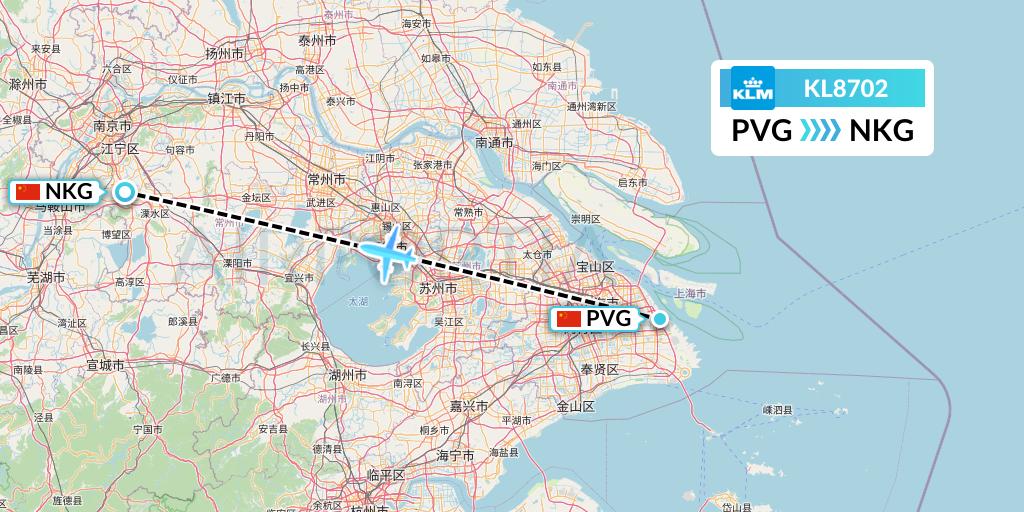 KL8702 KLM Flight Map: Shanghai to Nanjing