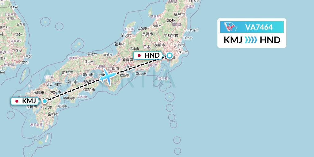 VA7464 Virgin Australia Flight Map: Kumamoto to Tokyo
