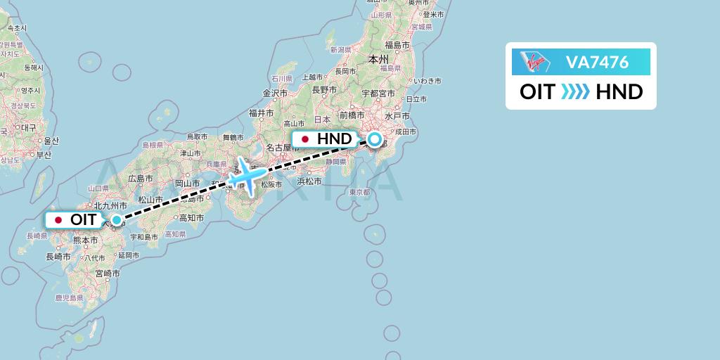 VA7476 Virgin Australia Flight Map: Oita to Tokyo