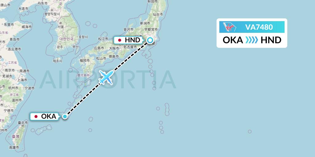 VA7480 Virgin Australia Flight Map: Naha to Tokyo