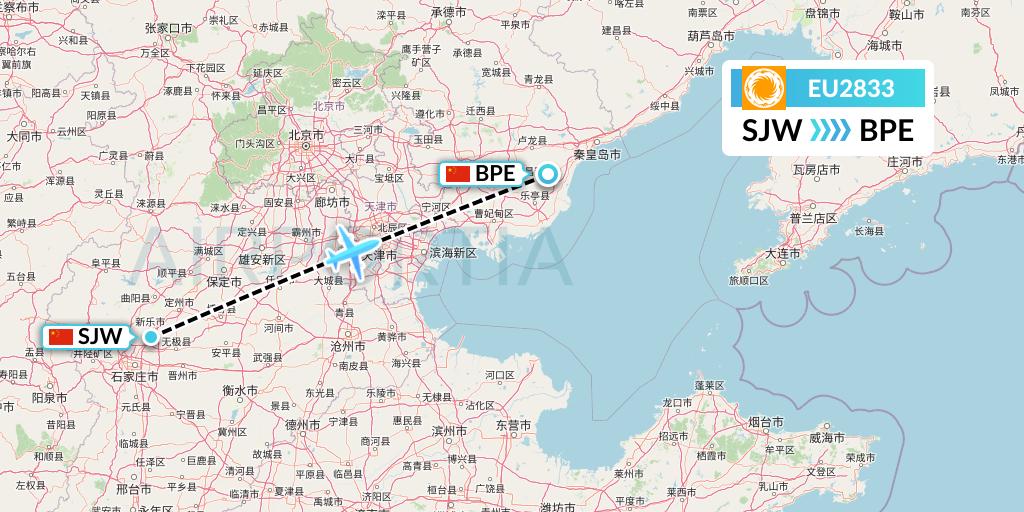 EU2833 Chengdu Airlines Flight Map: Shijiazhuang to Qinhuangdao