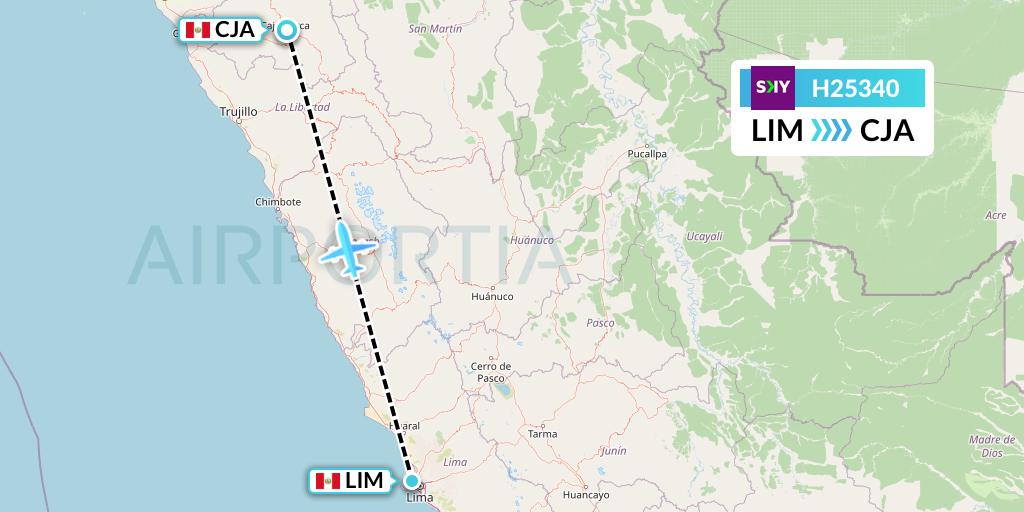 H25340 Sky Airline Flight Map: Lima to Cajamarca