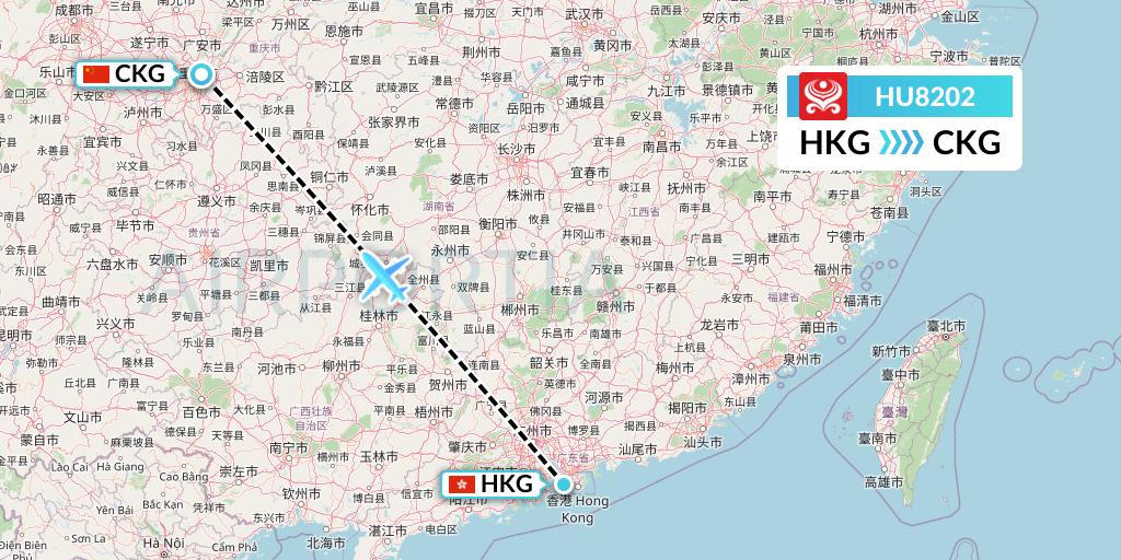 HU8202 Hainan Airlines Flight Map: Hong Kong to Chongqing