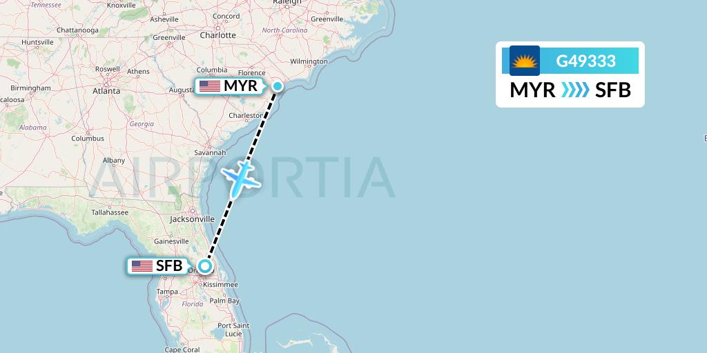 G49333 Allegiant Air Flight Map: Myrtle Beach to Orlando
