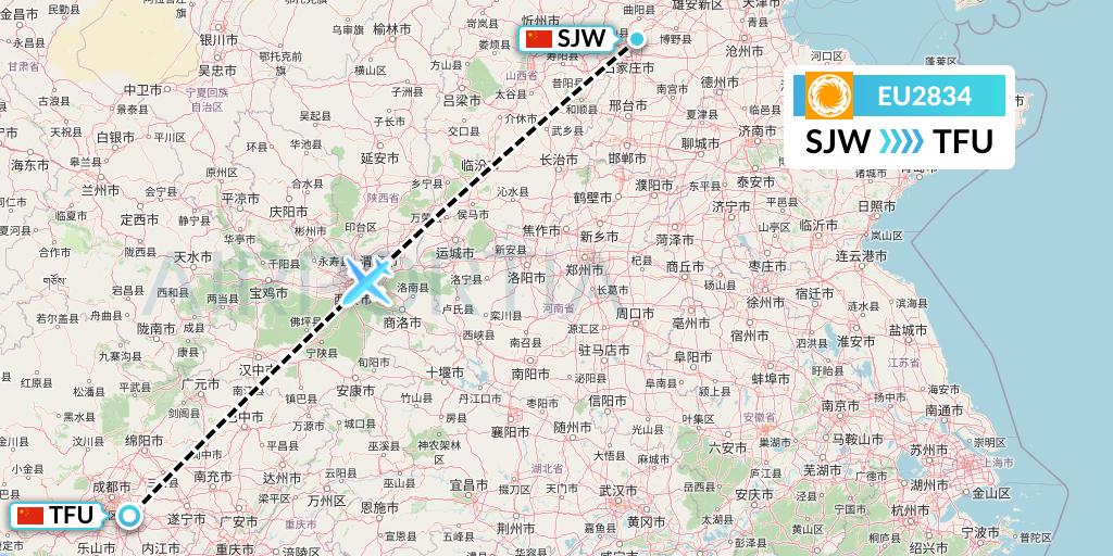 EU2834 Chengdu Airlines Flight Map: Shijiazhuang to Chengdu