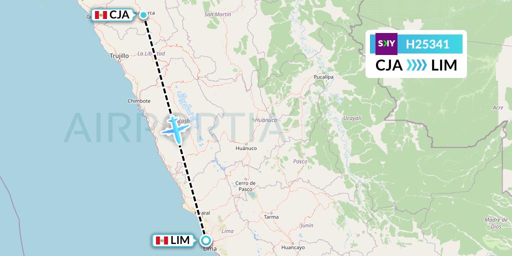 H25341 Sky Airline Flight Map: Cajamarca to Lima