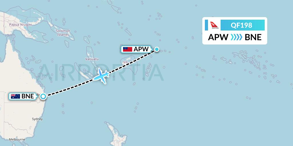 QF198 Qantas Flight Map: Apia to Brisbane