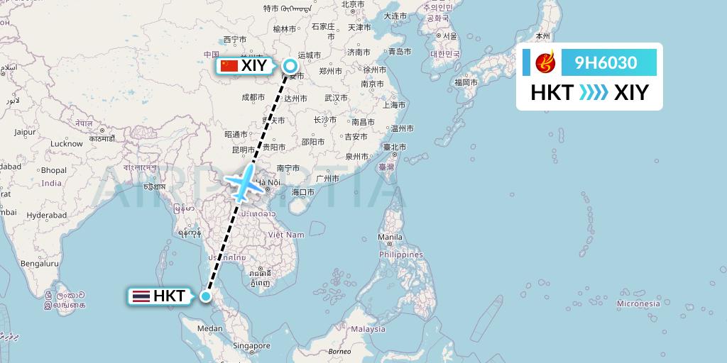 9H6030 Air Changan Flight Map: Phuket to Xi'an